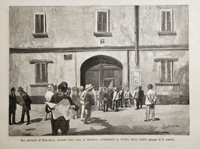 Gli abitanti di Stradella davanti alla casa di Depretis, apprendono …