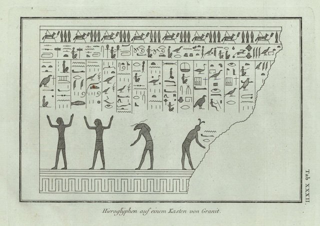 Hieroglyphen auf einem Kasten von Granit