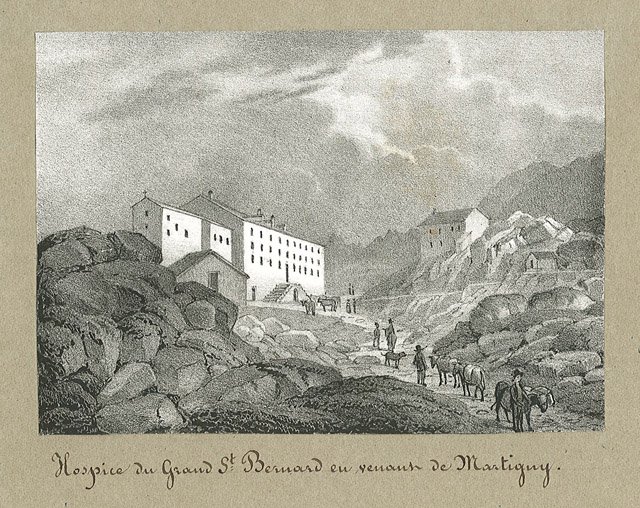 Hospice du Grand St. Bernard en venant de Martigny