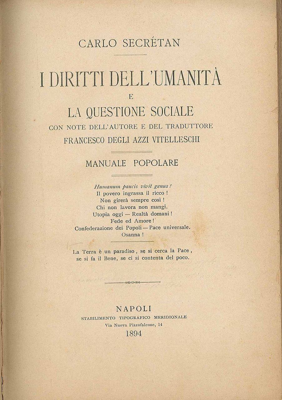 I diritti dell'umanità e la questione sociale