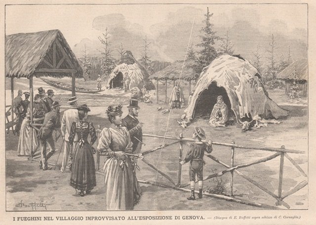 I fueghini nel villaggio improvvisato all’esposizione di Genova
