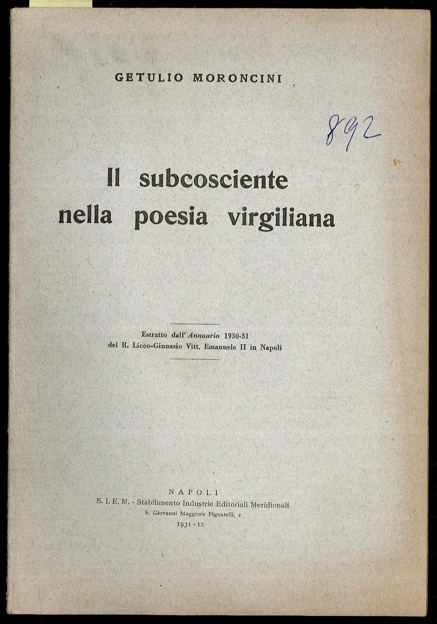Il subcosciente nella poesia virgiliana