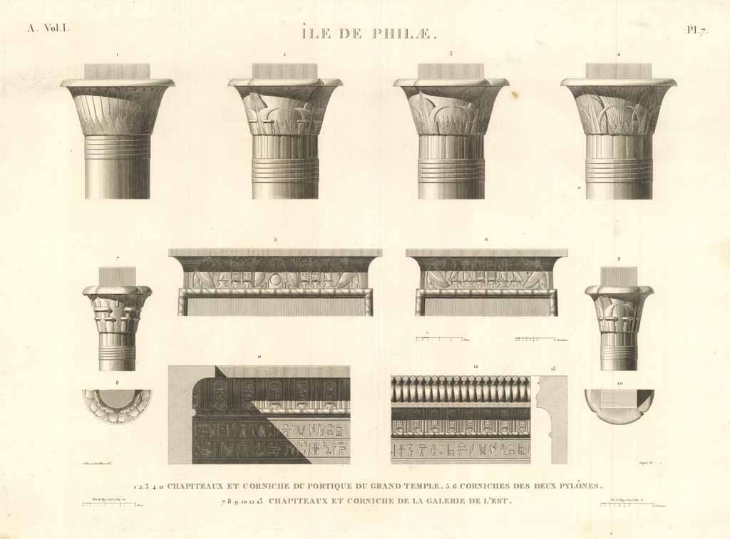 Ile de Philae - Chapiteaux et corniche du portique de …