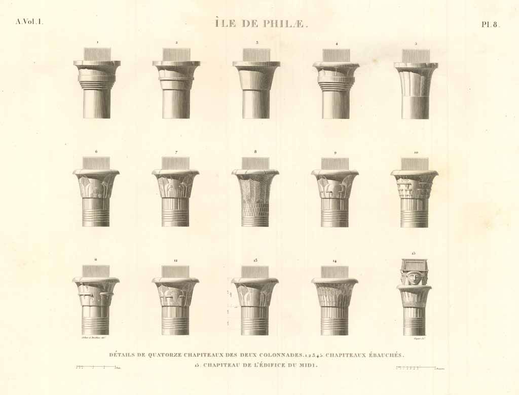 Ile de Philae - Détails de quatorze chapiteaux des deux …