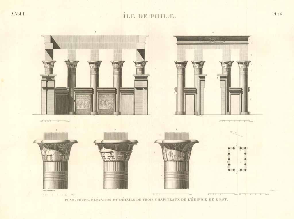 Ile de Philae - Plan, coupe élevation et details de …