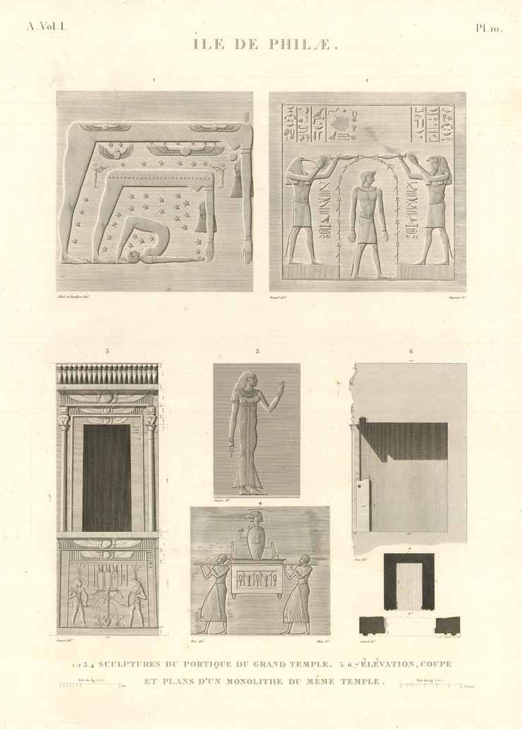Ile de Philae - Sculptures du portique du Grand Temple …
