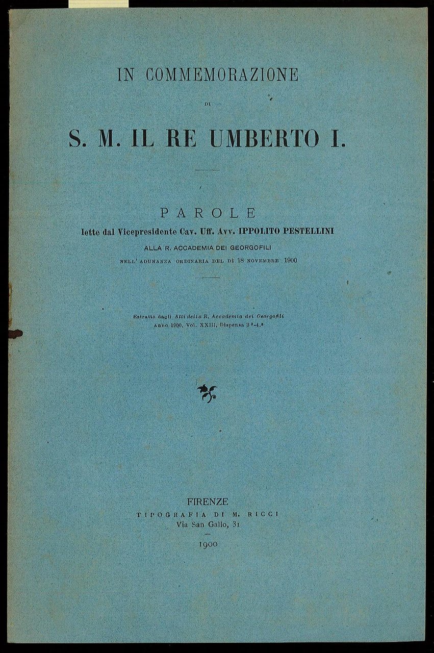 In commemorazione di S. M. il Re Umberto I
