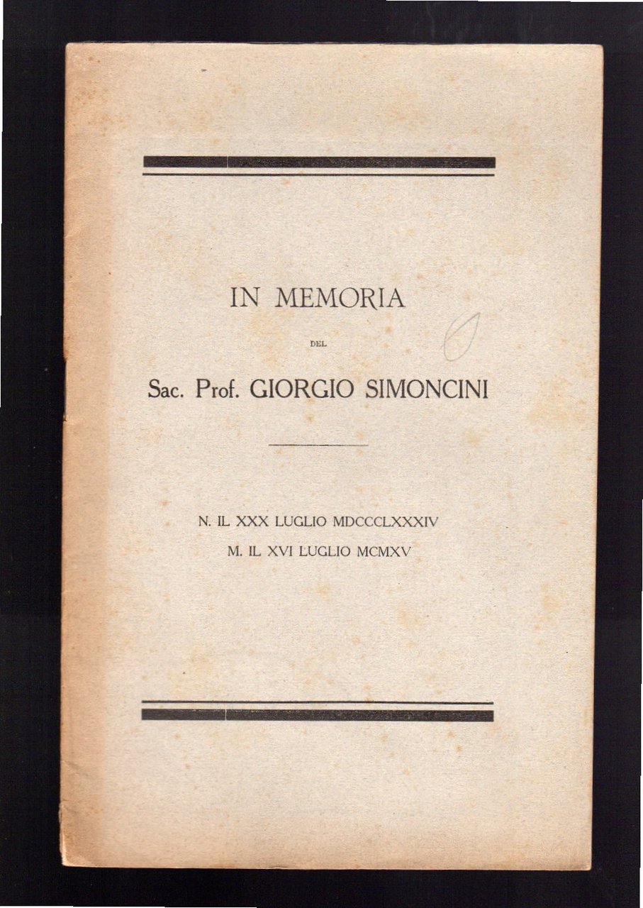 In memoria del Sac. Prof. Giorgio Simoncini (n. il 30 …