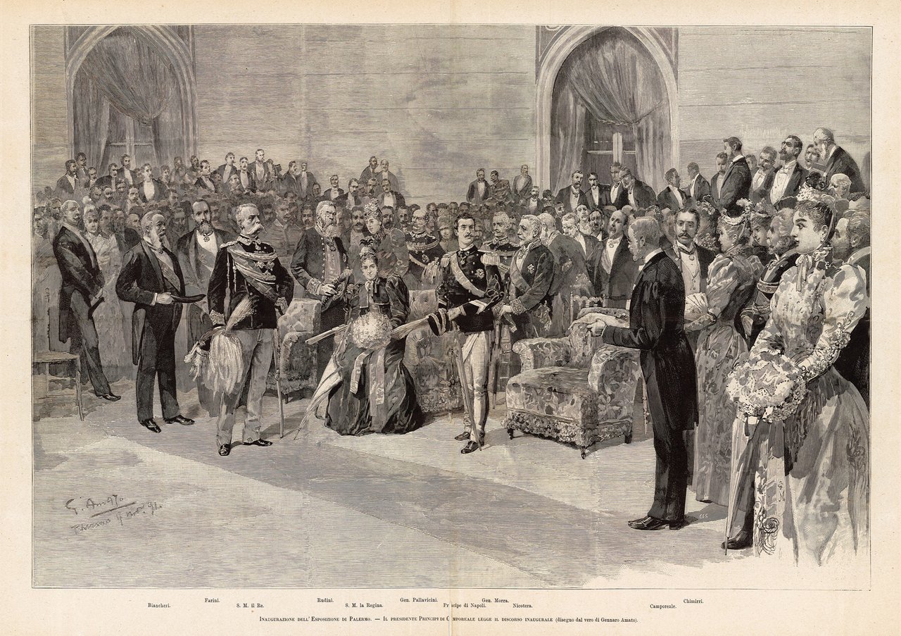 Inaugurazione dell'Esposizione di Palermo - Il Principe di Camporeale legge …