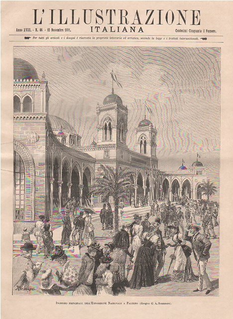 Ingresso principale dell’Esposizione Nazionale a Palermo