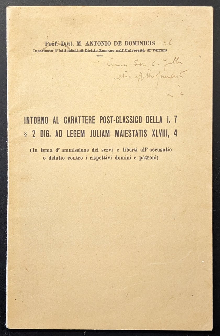 Intorno al carattere post-classico della I, 7 2 dig. ad … | Immagine principale