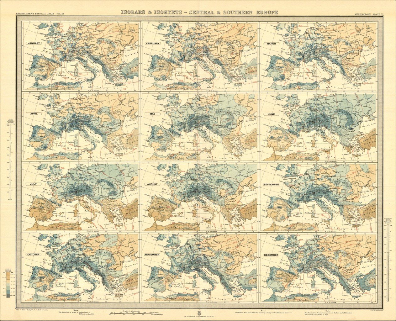 Isobars & Isohyets - Central & Southern Europe