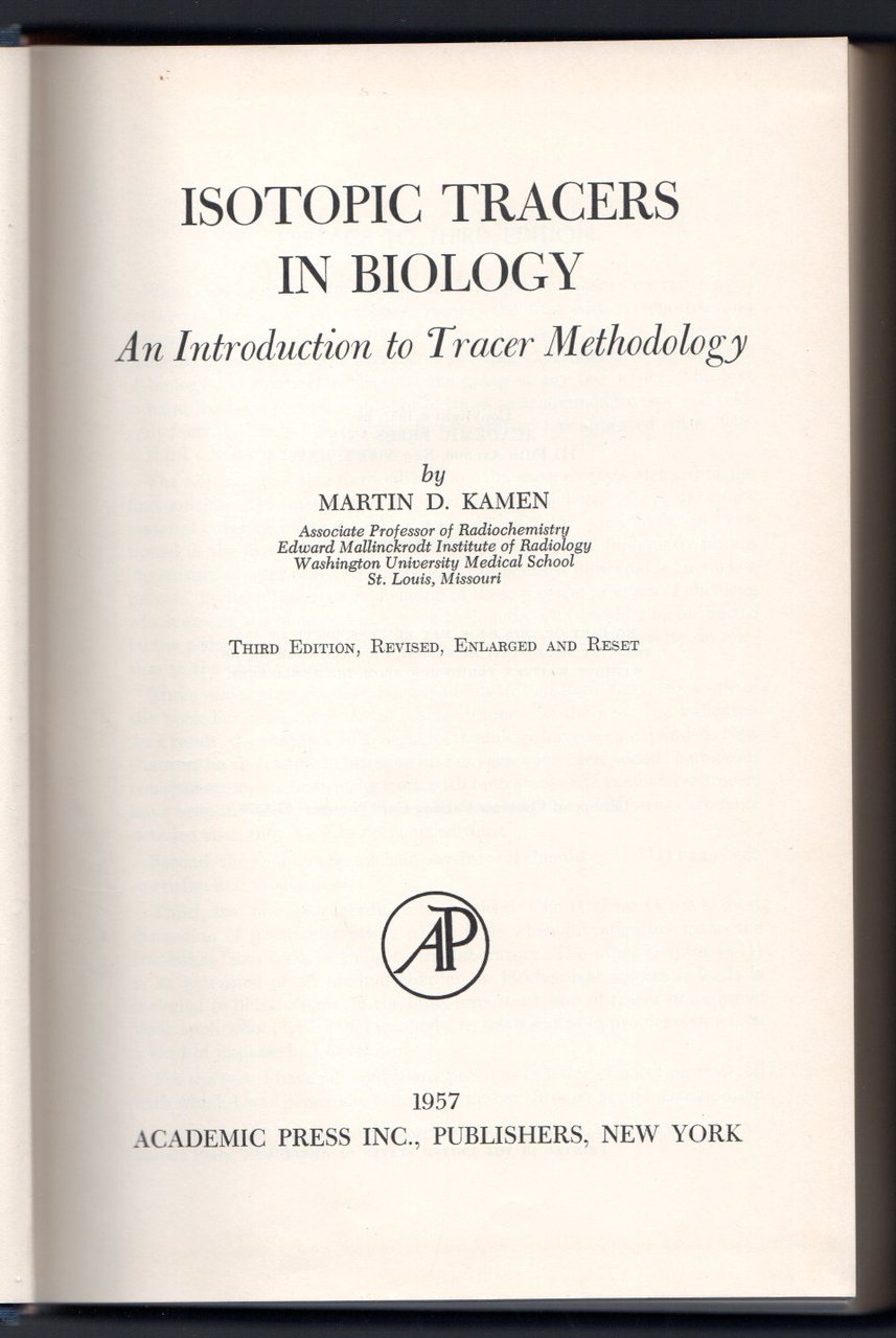 Isotopic Tracers in biology. An Introduction to Tracer Methodology
