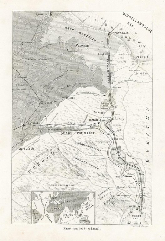 Kaart van het Suez-kanaal