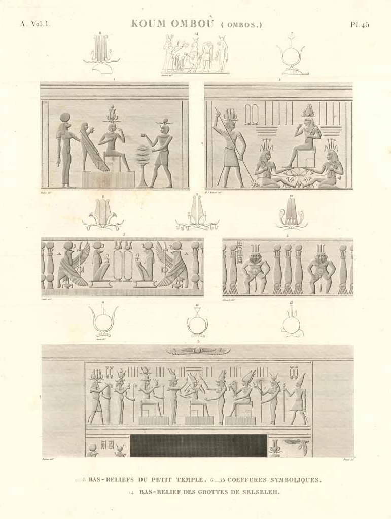 Koum Ombou (Ombos) - bas-reliefs du petit temple - Coeffures …