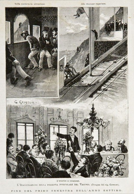 L’Inaugurazione della ferrovia funicolare sul Vesuvio / Nella carrozza in …