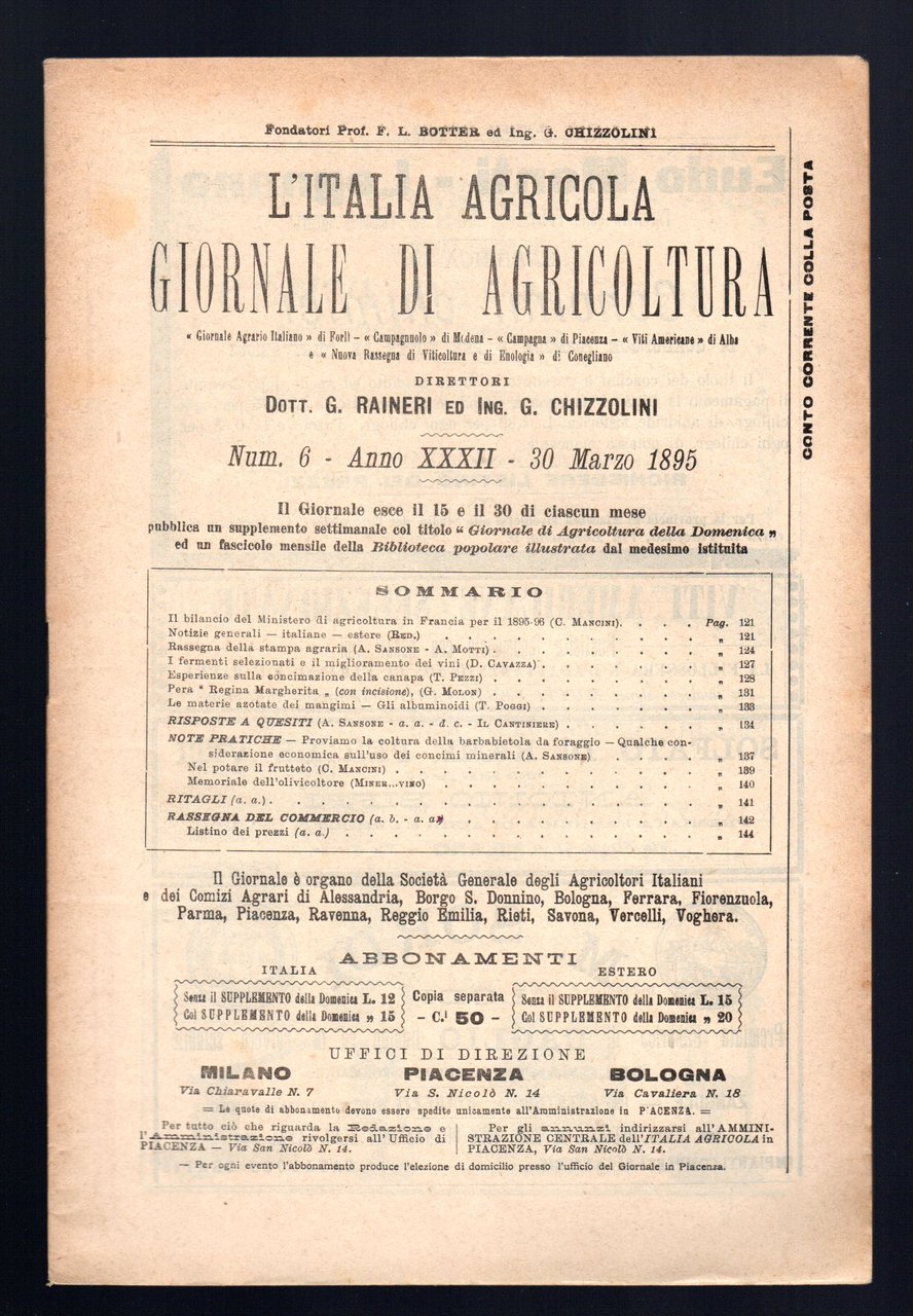 L'Italia agricola giornale di agricoltura