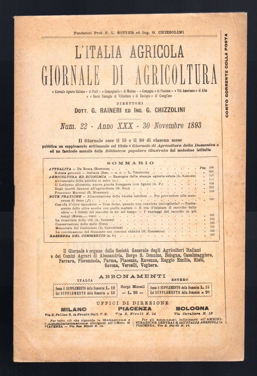 L'Italia agricola giornale di agricoltura