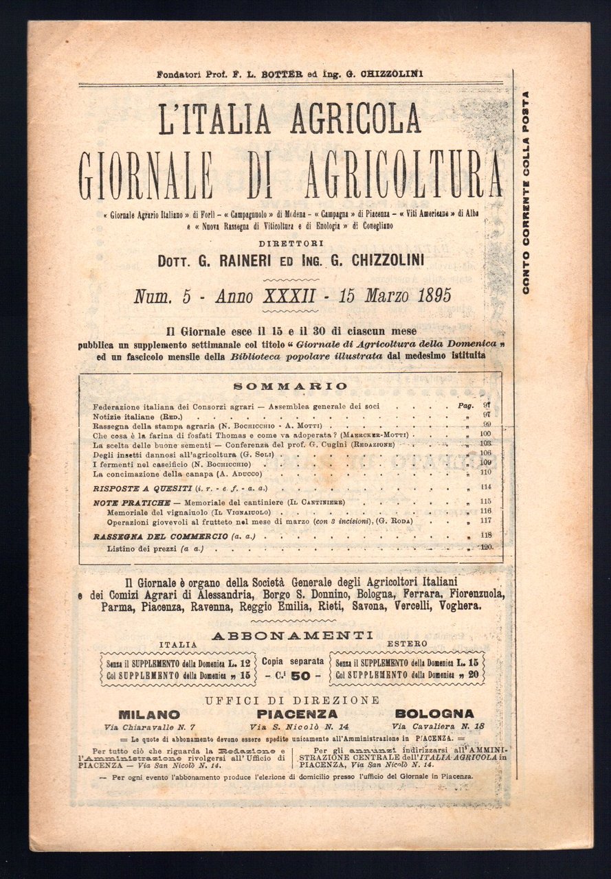 L'Italia agricola giornale di agricoltura