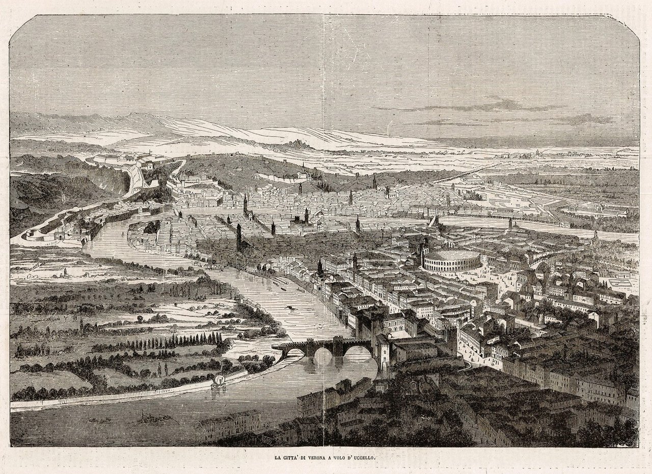 La città di Verona a volo d'uccello
