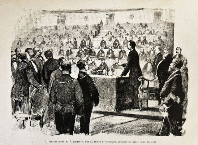 La dimostrazione al Parlamento, per la morte di Garibaldi