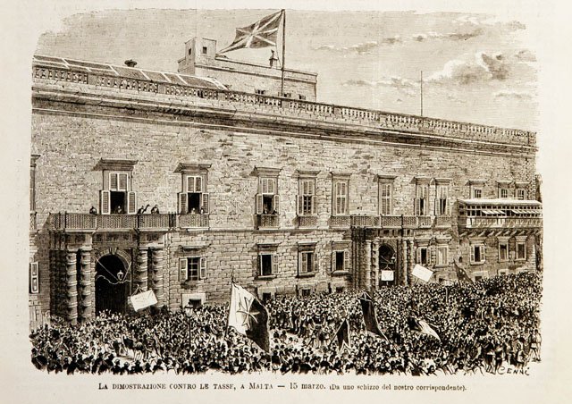 La dimostrazione contro le tasse, a Malta.- 15 marzo