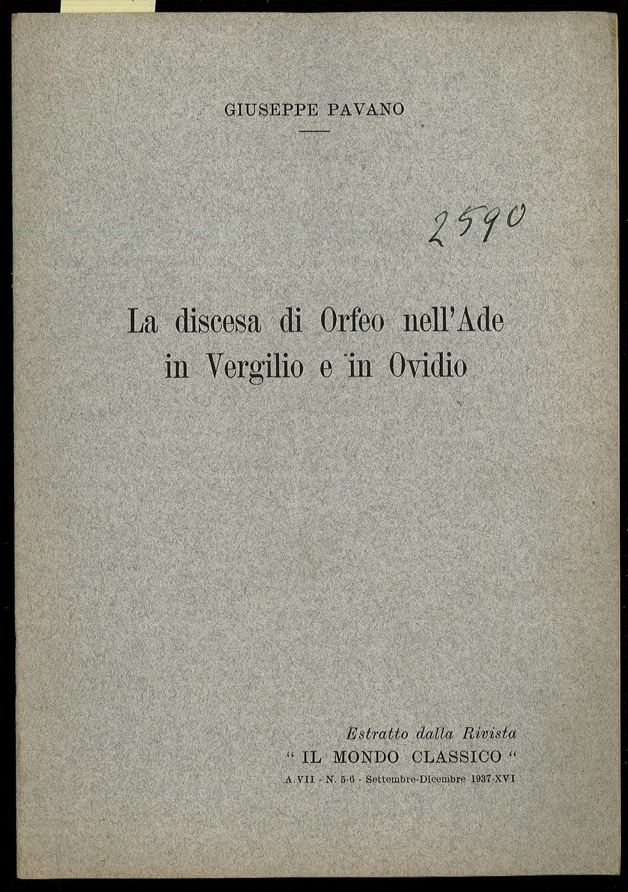 La discesa di Orfeo nell’Ade in Vergilio e in Ovidio