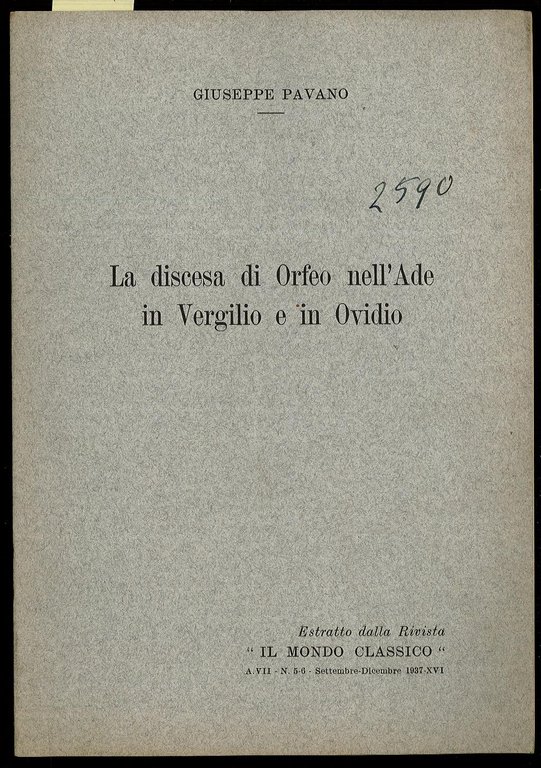 La discesa di Orfeo nell’Ade in Vergilio e in Ovidio