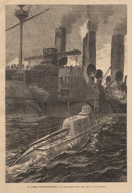 La guerra russo-giapponese. - Un sottomarino russo nella rada di …