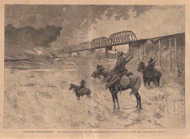 La guerra russo-giapponese - Una guardia di cosacchi al ponte …