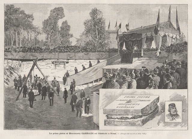 La prima pietra al Monumento Garibaldi sul Gianicolo a Roma