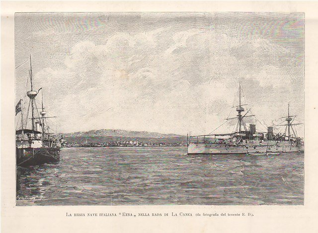 La regia nave italiana Etna nella rada di La Canea