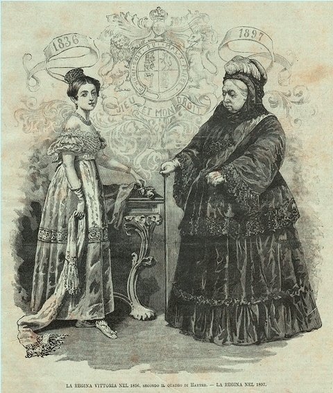 La regina Vittoria nel 1836, secondo il quadro di Hayter …