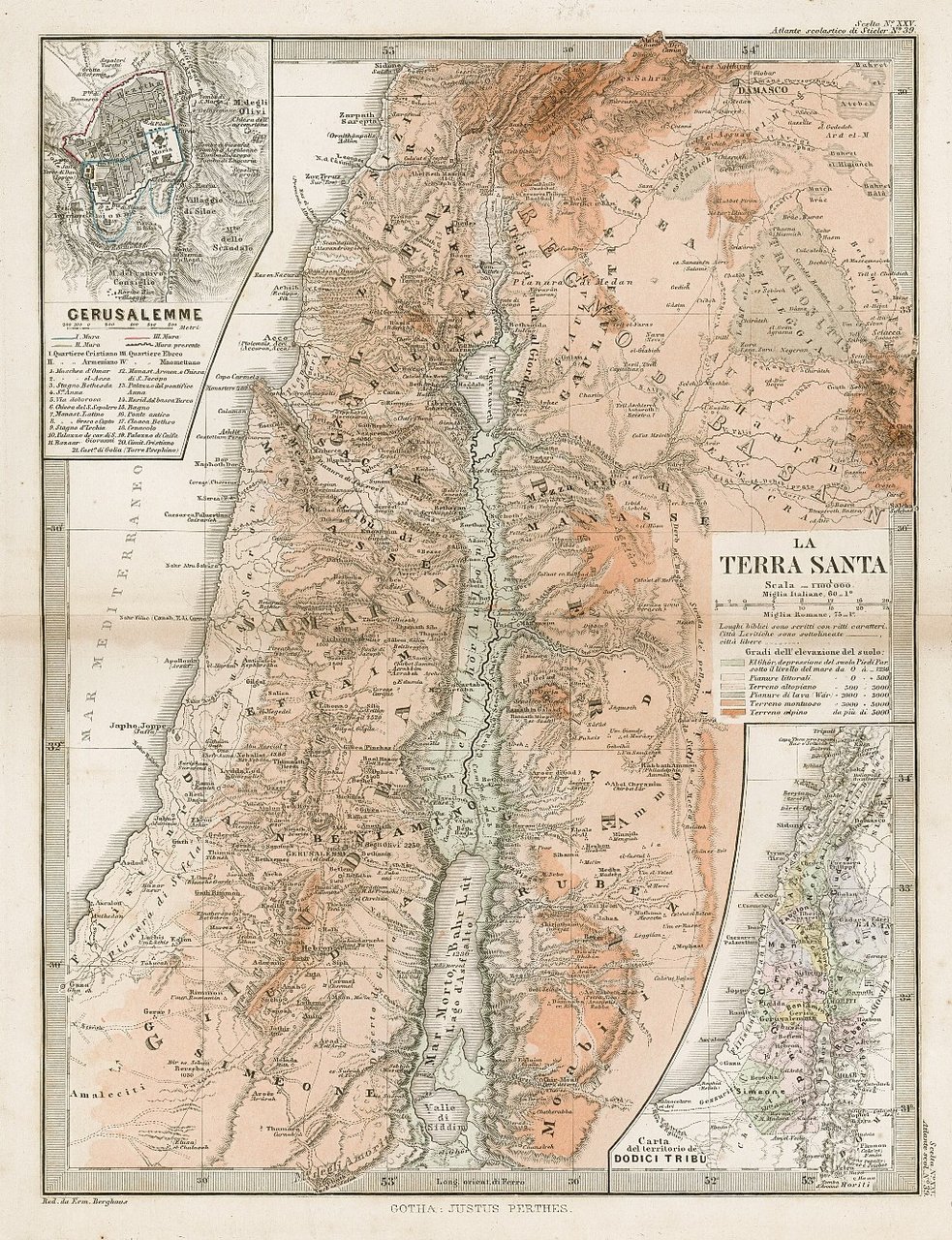 La Terra Santa - carta delle dodici tribù - Gerusalemme