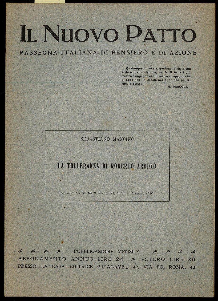 La tolleranza di Roberto Ardigò