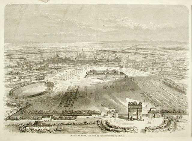 La ville de Milan, vue prise au-dessus de l'Arc de …