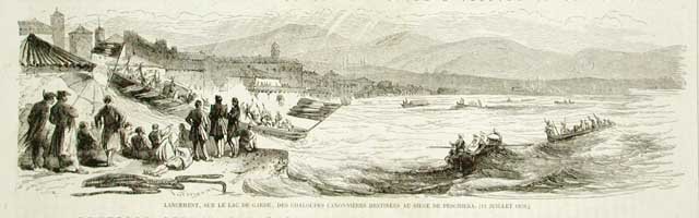 Lancement, sur le Lac de Garde, des chaloupes canonnieres destinées …