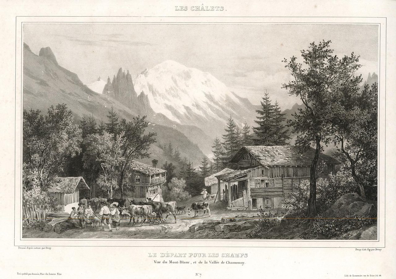 Le départ pour les champ / Vue du Mont Blanc, …
