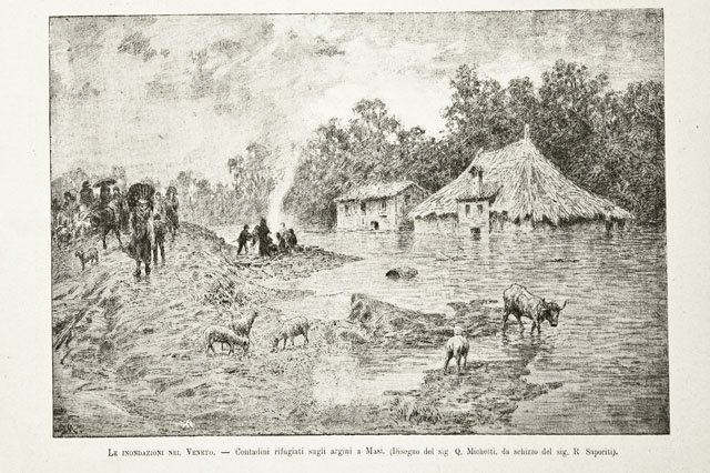 Le inondazioni nel Veneto / Contadini rifugiati sugli argini a …