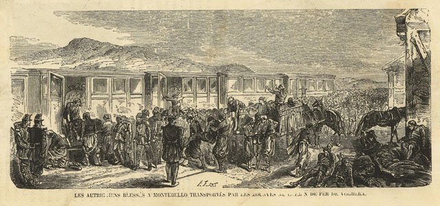 Les autrichiens blesses a Montebello transportes par le zouaves au …