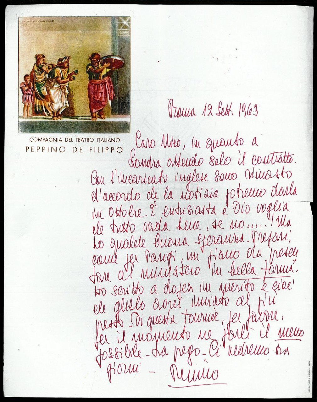 Lettera di Peppino de Filippo a Nico Pepe (senza titolo)