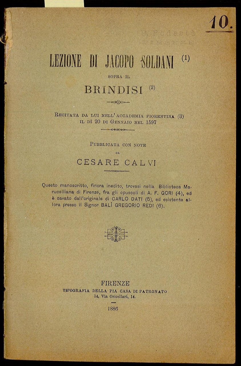Lezione di Jacopo Soldani sopra il Brindisi