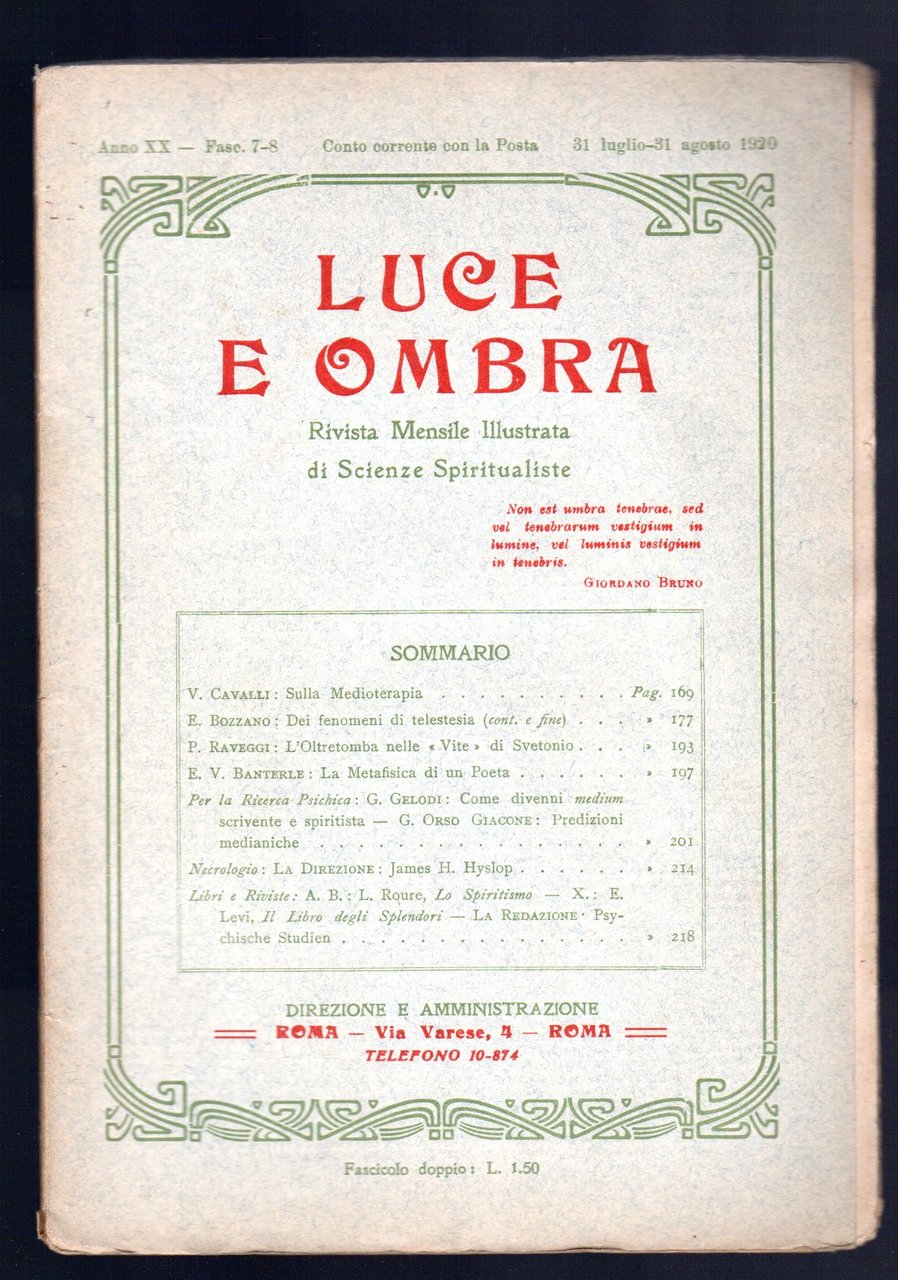 Luce e ombra. Rivista mensile di scienze spiritualiste