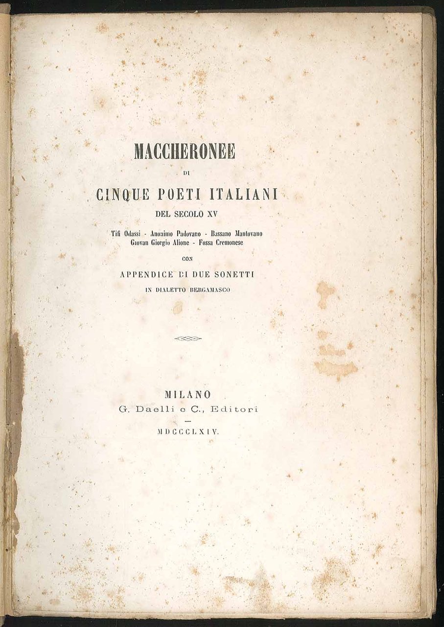 Maccheronee di cinque poeti italiani del secolo XV