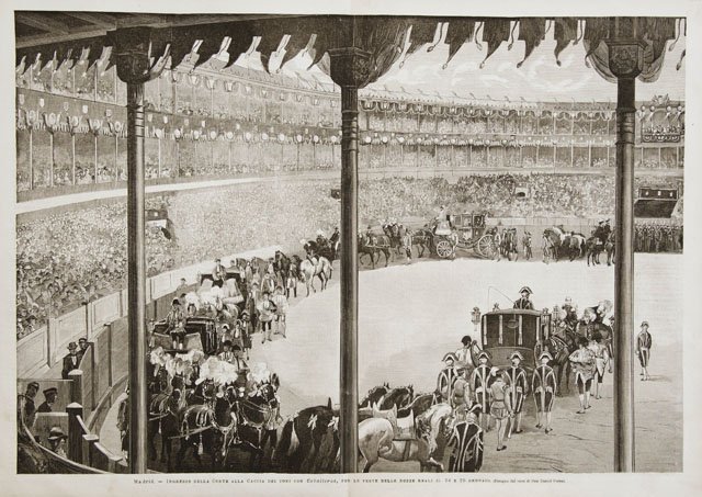 Madrid.- Ingresso della Corte alla Caccia dei tori con Caballeros, …