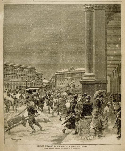 Marzo nevoso in Milano - In piazza del Duomo
