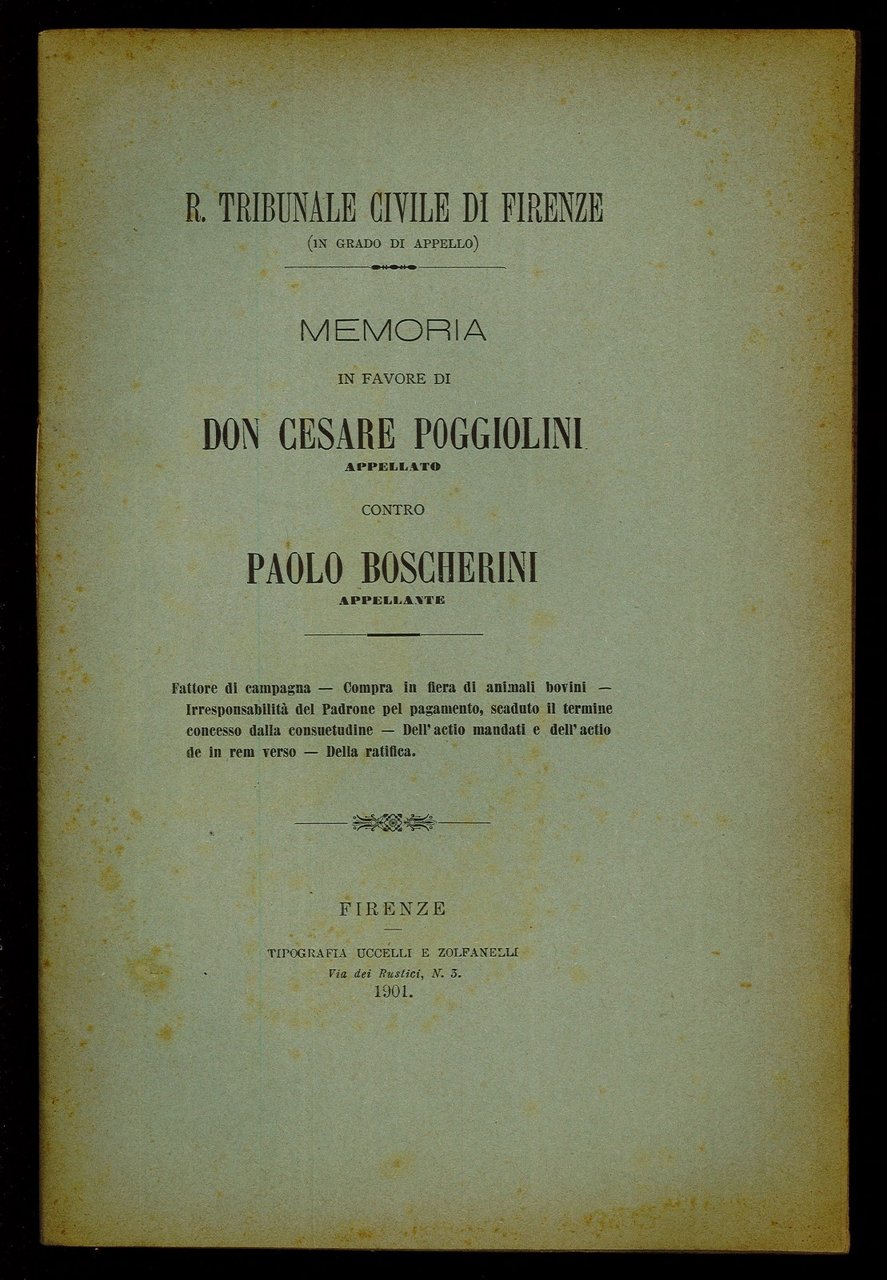 Memoria in favore di Don Cesare Poggiolini contro Paolo Boscherini