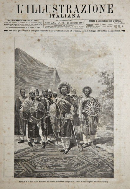 Menelik e il suo stato maggiore in tenuta di guerra