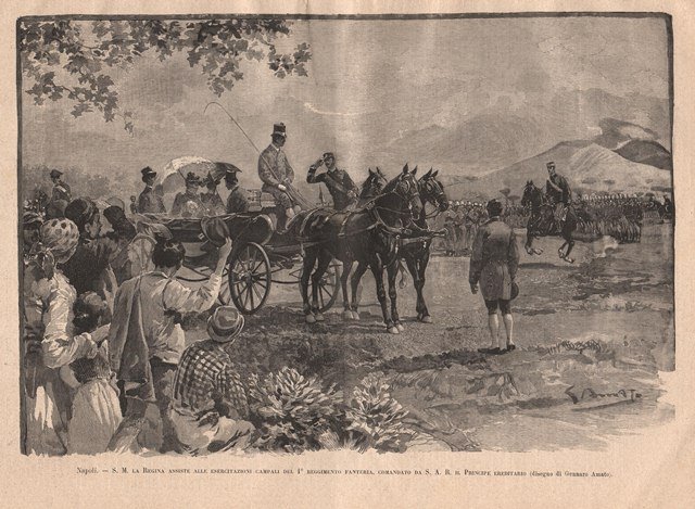 Napoli - S. M. la Regina assiste alle esercitazioni campali …