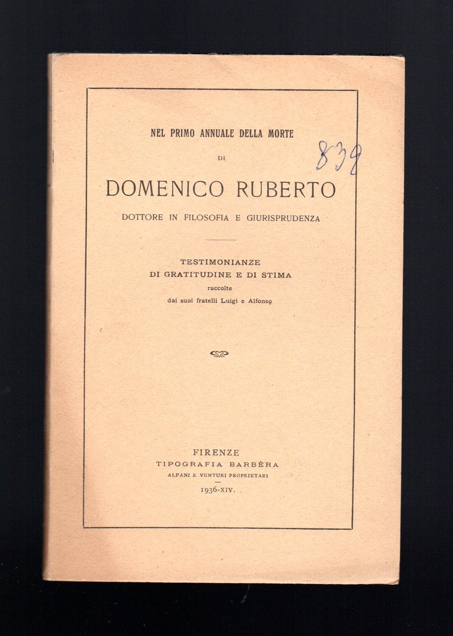 Nel primo annuale della morte di Domenico Ruberto